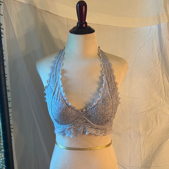 PINK Victoria's Secret Other - PINK Victoria's Secret Light Grey Lace Wired Halter Bralette